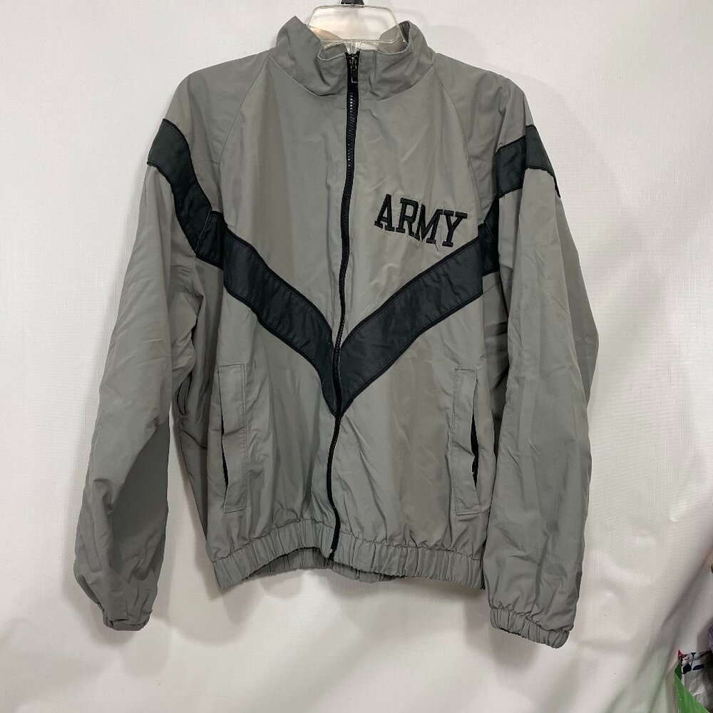 US Army Jacket Mens Medium Short Grey Physical Fitness Uniform PFU Windbreaker
